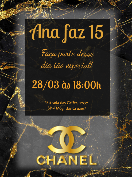 Convite de 15 Anos Tema Grife de Luxo para Editar Online Convite de 15 Anos Tema Grife de Luxo para Editar Online