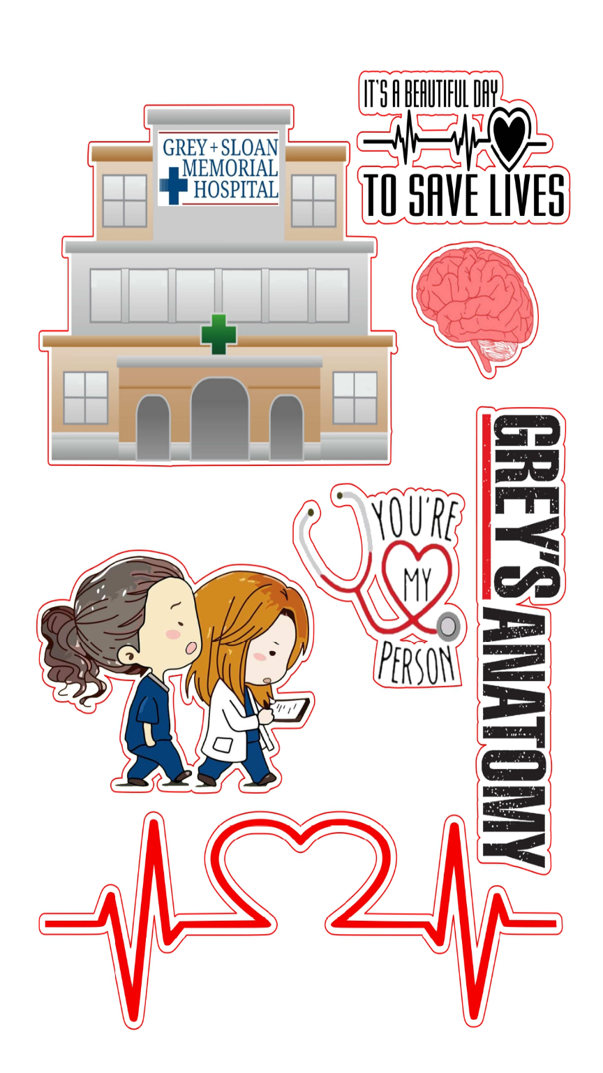 Kit de Topo de Bolo Grey's Anatomy para Editar e Imprimir Kit de Topo de Bolo Grey's Anatomy para Editar e Imprimir