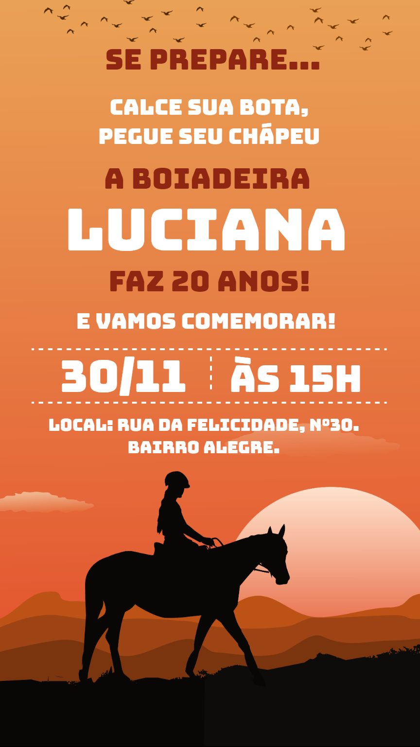 Convite de Aniversário Boiadeira Country para Editar Online Convite de Aniversário Boiadeira Country para Editar Online