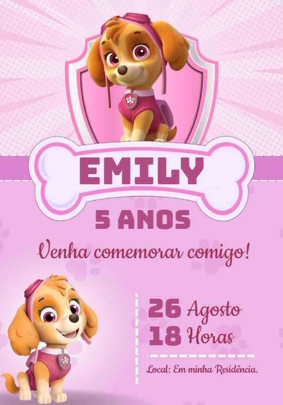 Convite Aniversário Patrulha Canina Skye para Editar Online Convite Aniversário Patrulha Canina Skye para Editar Online