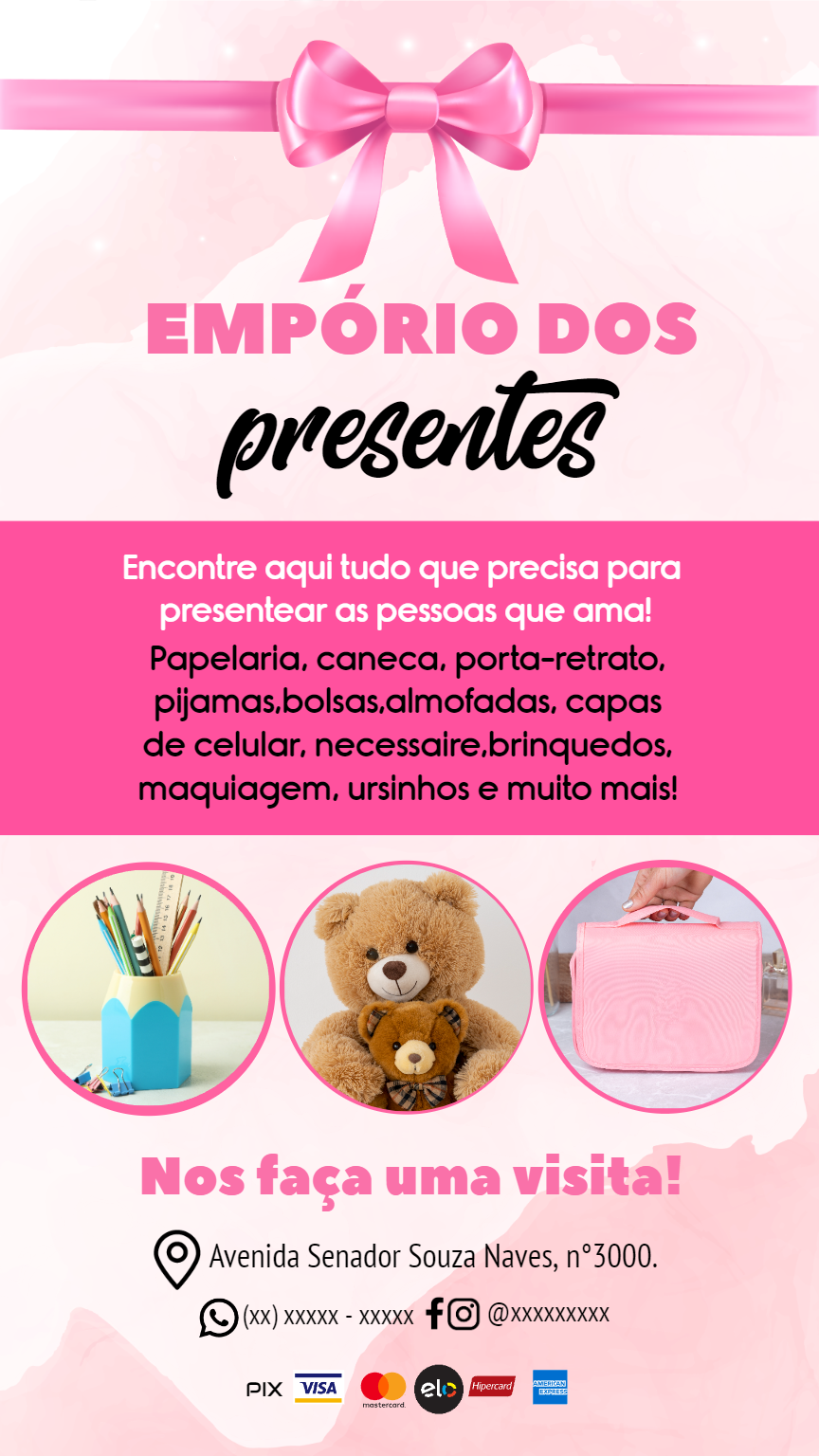 Flyer Editável para Loja de Presentes Rosa para Divulgar Flyer Editável para Loja de Presentes Rosa para Divulgar