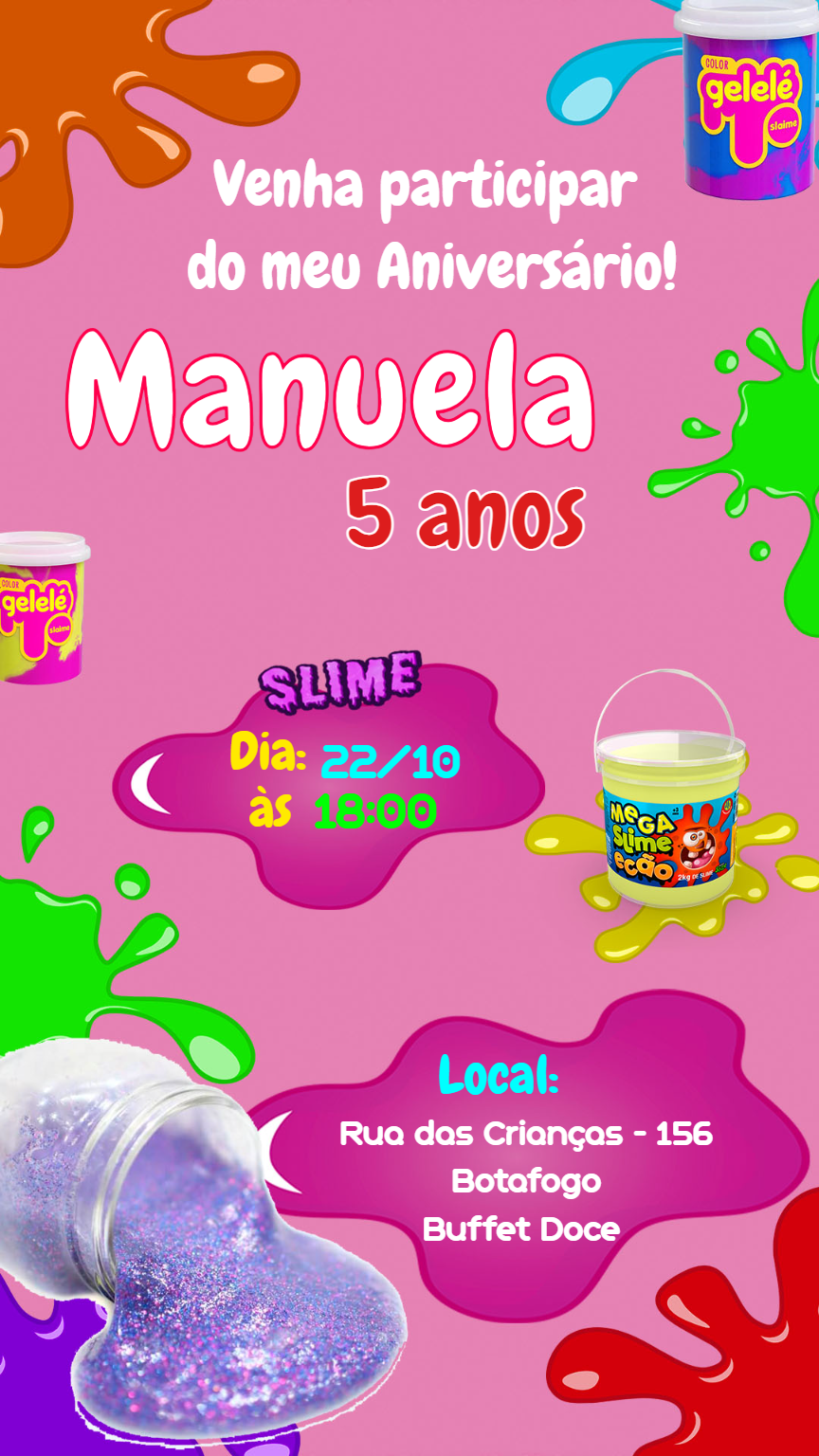 Convite Aniversário Oficina de Slime Colorido para Editar Online Convite Aniversário Oficina de Slime Colorido para Editar Online