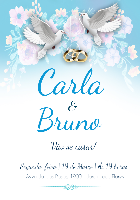 Convite de Casamento com Pombos e Flores para Editar Online Convite de Casamento com Pombos e Flores para Editar Online