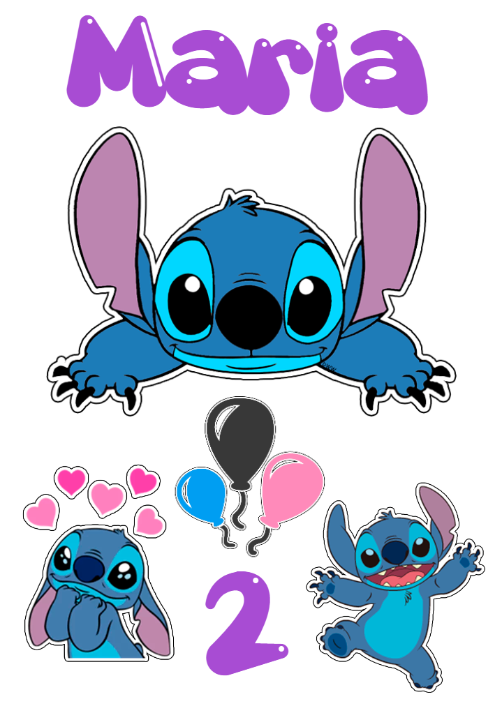 Topo de Bolo Stitch Editável para Festa de Aniversário Topo de Bolo Stitch Editável para Festa de Aniversário