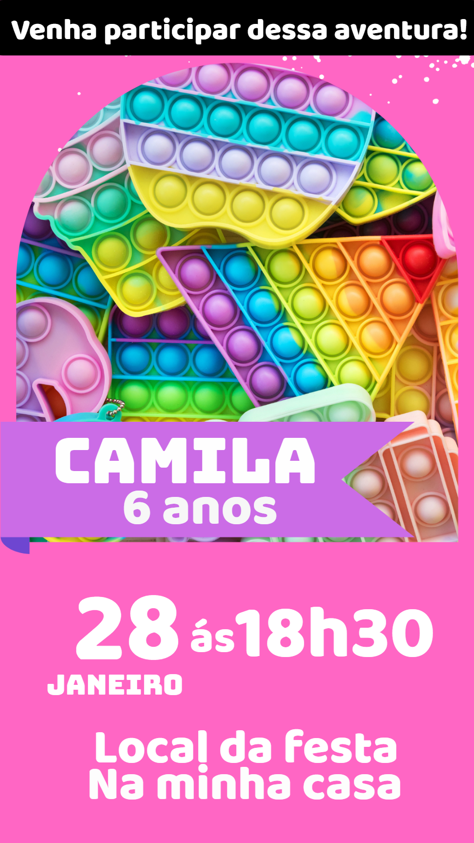 Convite de Aniversário Pop It Colorido para Editar Online Convite de Aniversário Pop It Colorido para Editar Online