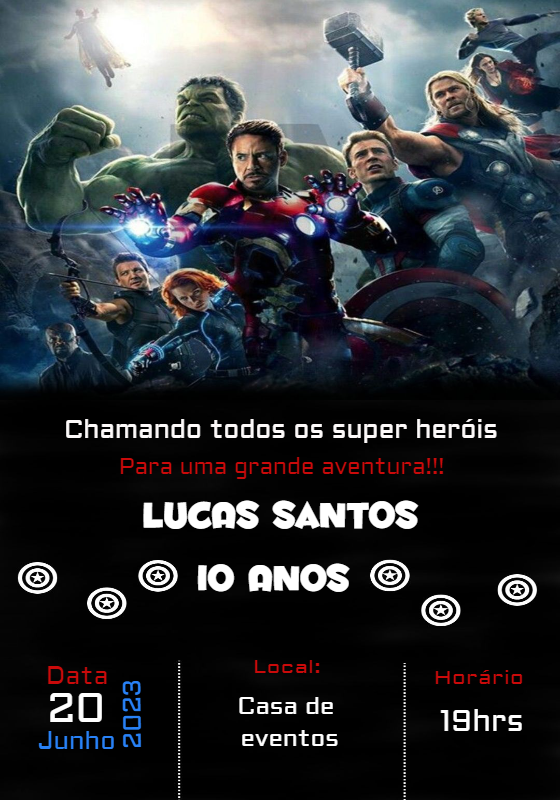 Convite de Aniversário Vingadores com Heróis para Editar Online Convite de Aniversário Vingadores com Heróis para Editar Online