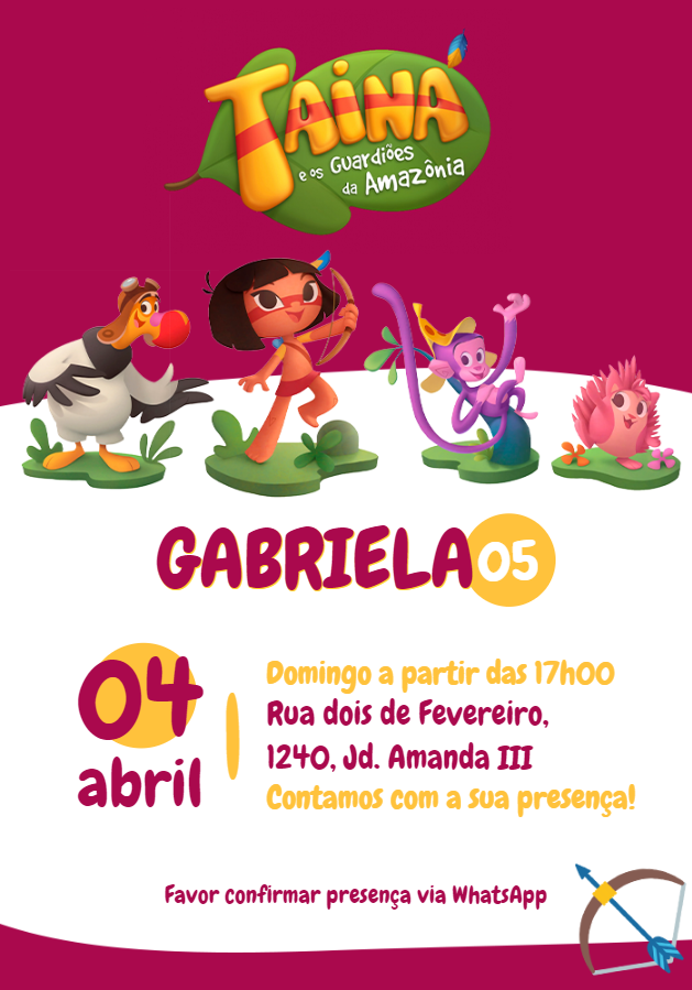 Convite de Aniversário Tainá e os Guardiões da Amazônia para Editar Convite de Aniversário Tainá e os Guardiões da Amazônia para Editar