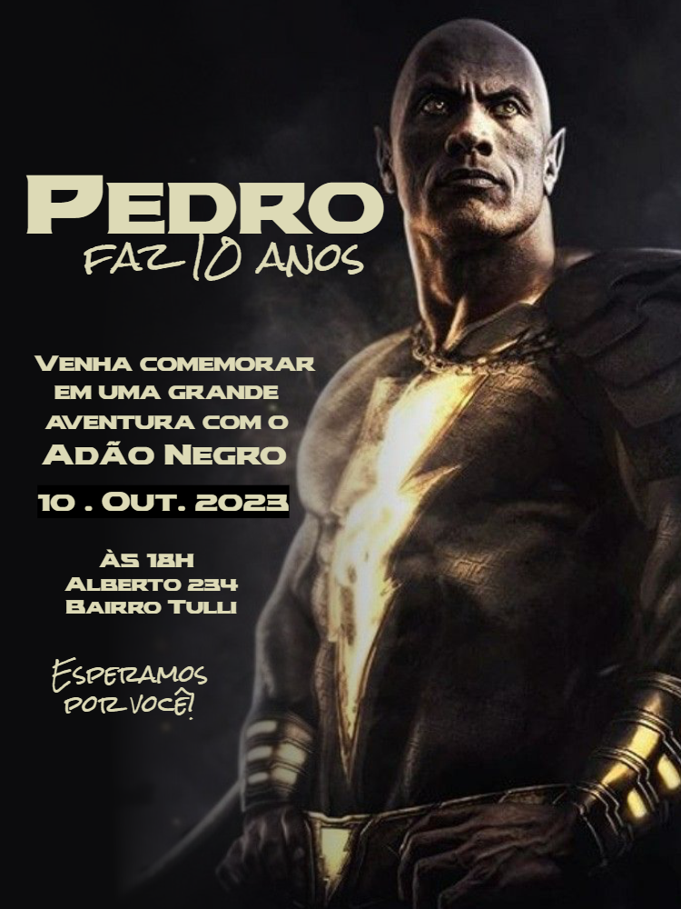 Convite de Aniversário Adão Negro para Editar Online Convite de Aniversário Adão Negro para Editar Online