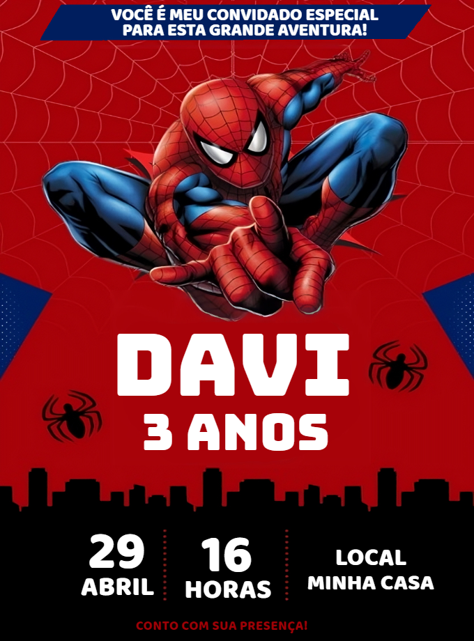 Convite Aniversário Homem Aranha para Editar Online Convite Aniversário Homem Aranha para Editar Online
