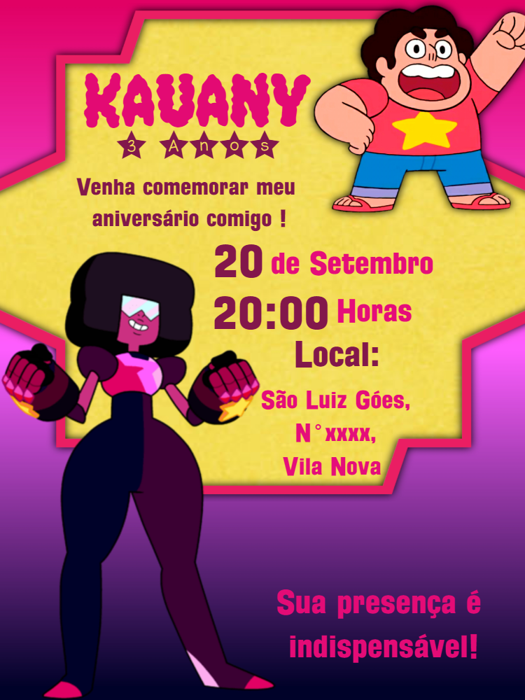 Convite de Aniversário Steven Universo para Editar Online Convite de Aniversário Steven Universo para Editar Online