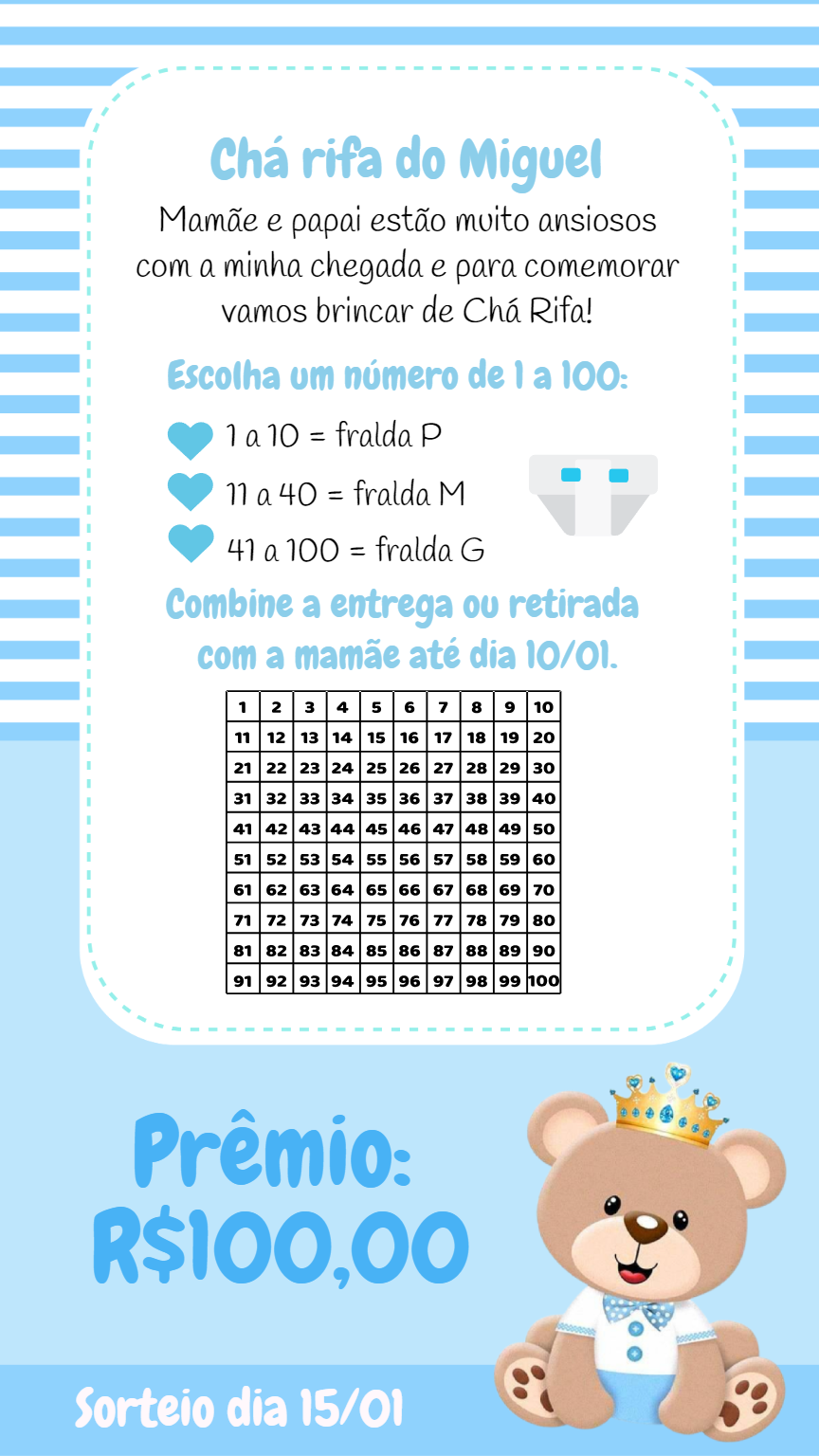 Chá Rifa Ursinho Príncipe Azul para Editar e Imprimir Online Chá Rifa Ursinho Príncipe Azul para Editar e Imprimir Online