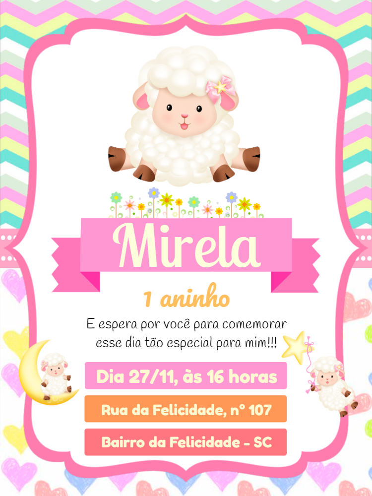 Convite de Aniversário Ovelhinha Rosa para Editar Online Convite de Aniversário Ovelhinha Rosa para Editar Online