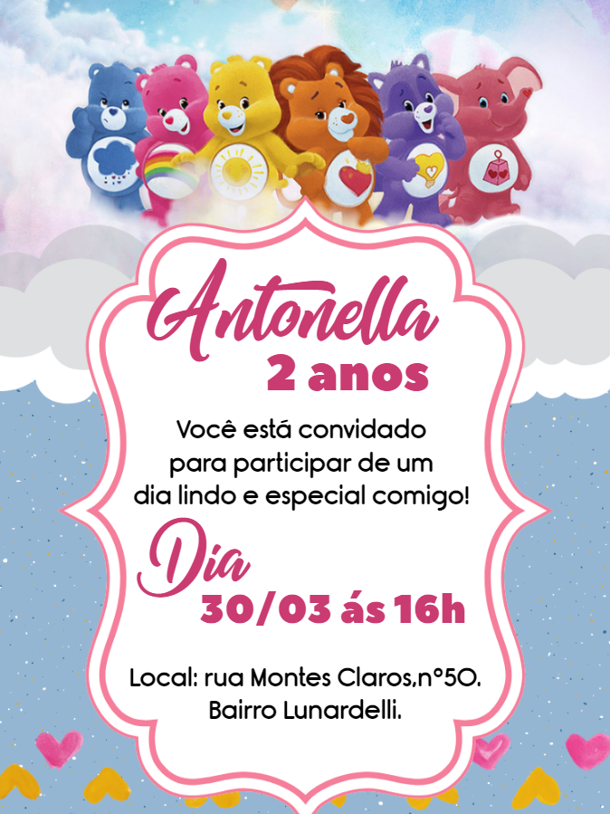 Convite de Aniversário Ursinhos Carinhosos para Editar Online Convite de Aniversário Ursinhos Carinhosos para Editar Online