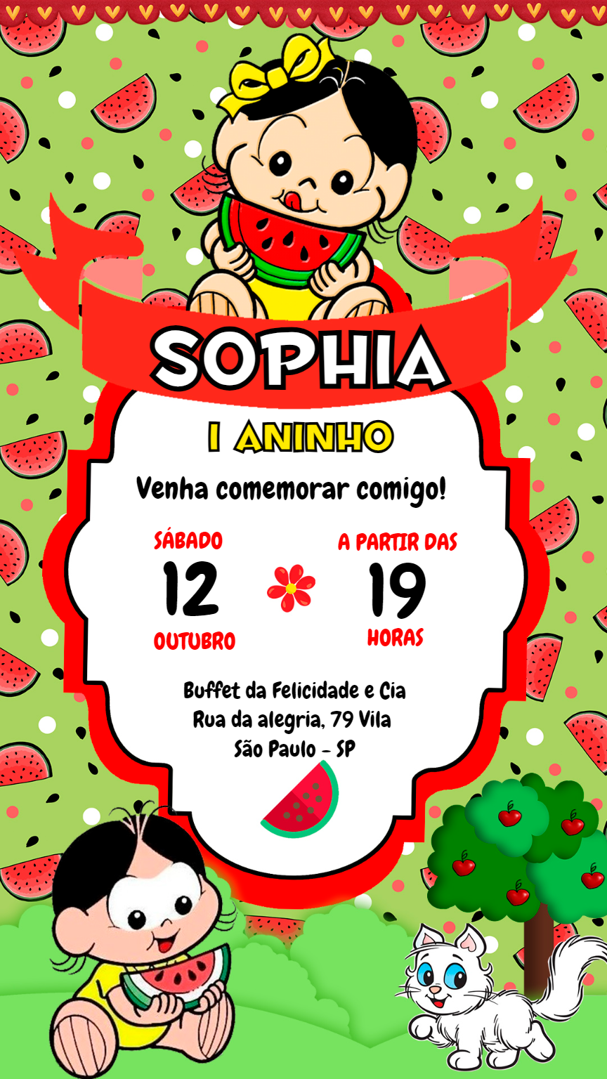 Convite de Aniversário Magali Baby Melancia para Editar Online Convite de Aniversário Magali Baby Melancia para Editar Online