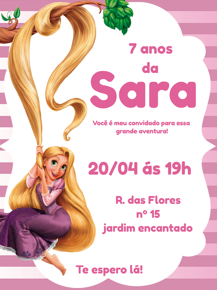 Convite Aniversário Enrolados com Rapunzel para Editar Online Convite Aniversário Enrolados com Rapunzel para Editar Online
