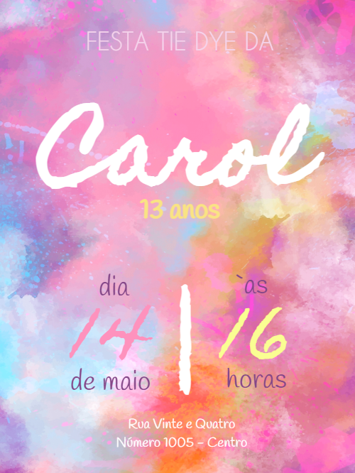 Convite de Aniversário Tie Dye para Editar Online Convite de Aniversário Tie Dye para Editar Online