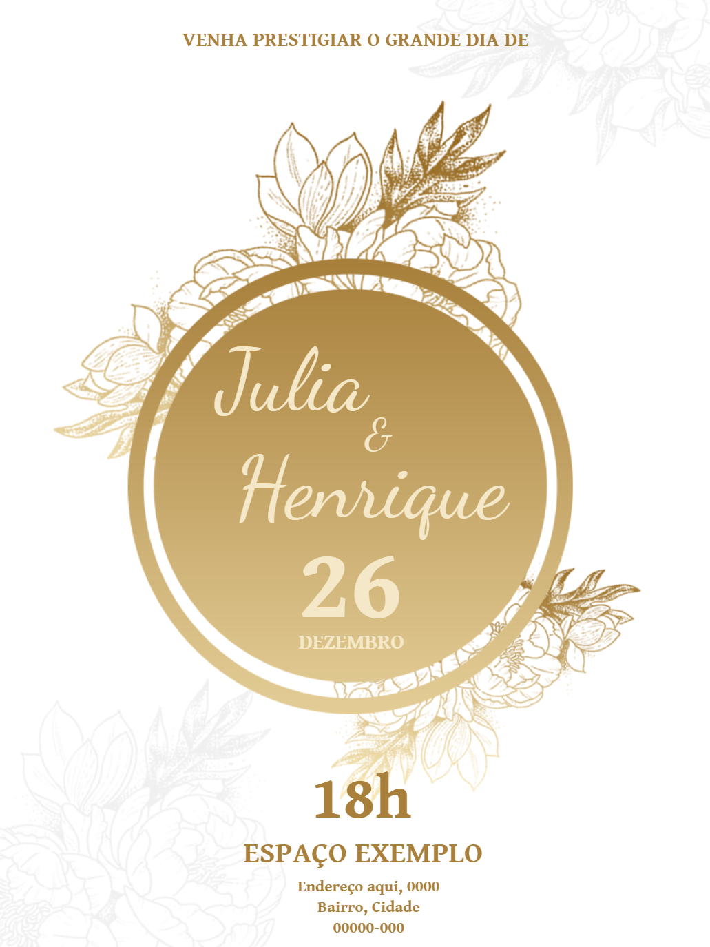 Convite de Casamento Floral Dourado para Editar Online Convite de Casamento Floral Dourado para Editar Online