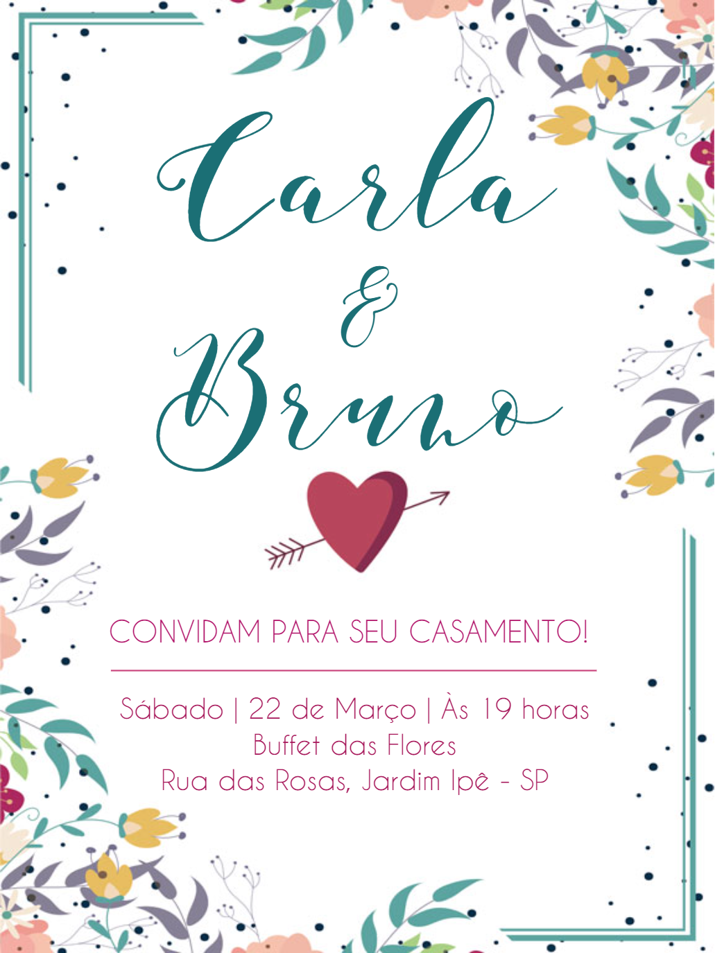 Convite de Casamento Floral Colorido para Editar Online Convite de Casamento Floral Colorido para Editar Online