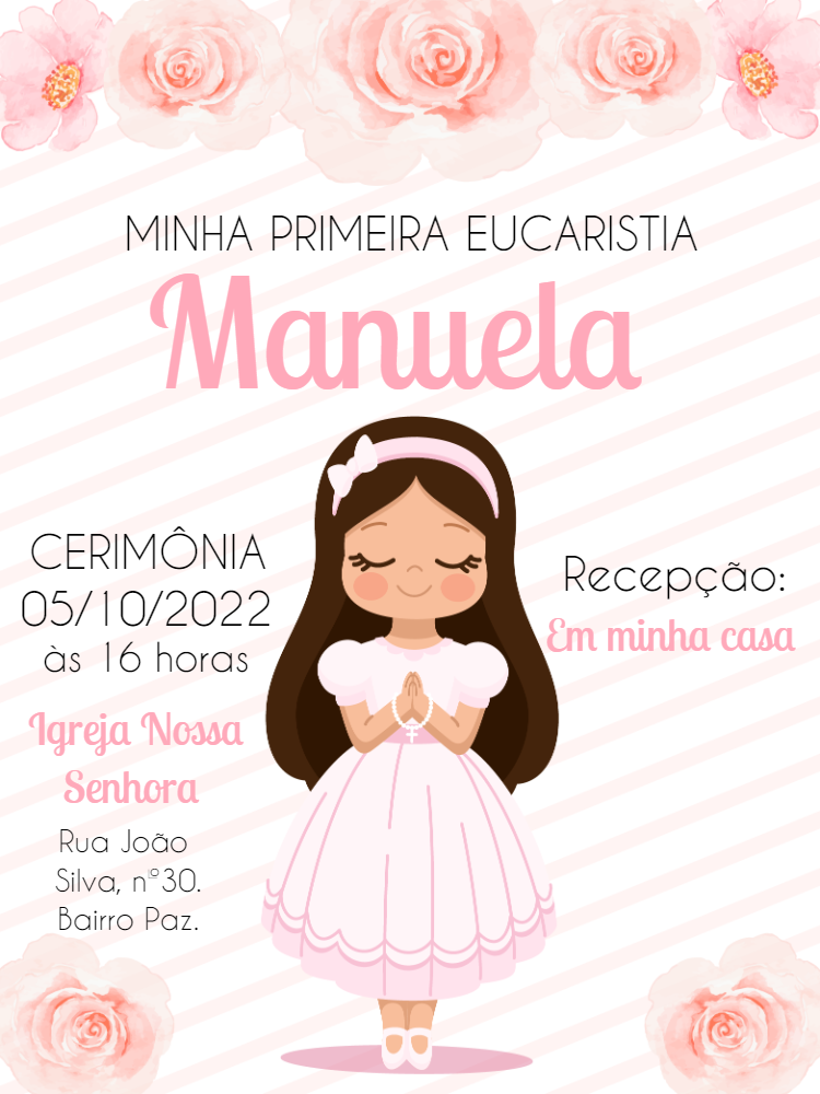 Convite Primeira Eucaristia Menina Delicado para Editar Online Convite Primeira Eucaristia Menina Delicado para Editar Online