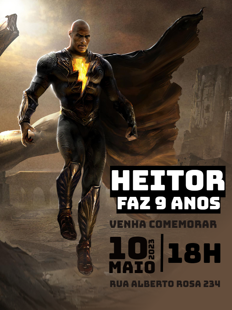 Convite de Aniversário Adão Negro para Editar Online Convite de Aniversário Adão Negro para Editar Online