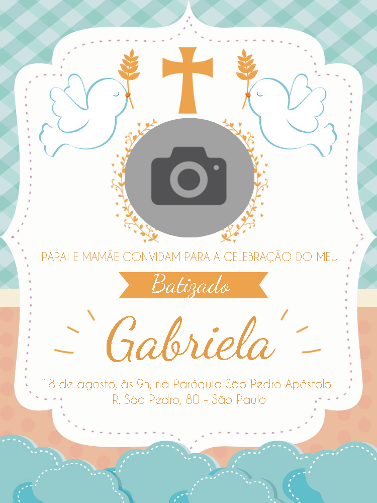 Convite de Batizado com Foto Delicado para Editar Online Convite de Batizado com Foto Delicado para Editar Online