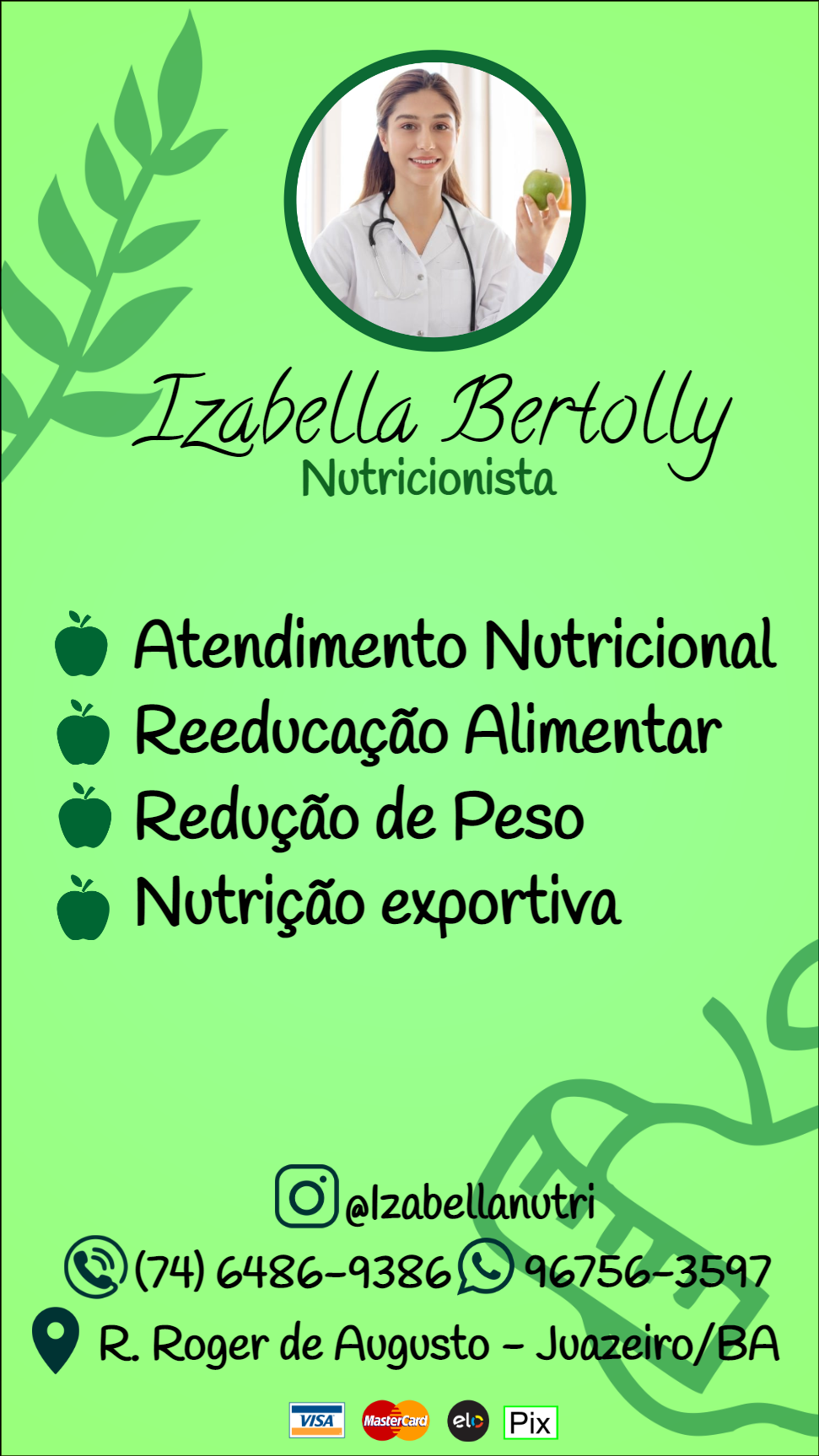 Cartão de Visita Nutricionista com Foto para Editar Online Cartão de Visita Nutricionista com Foto para Editar Online