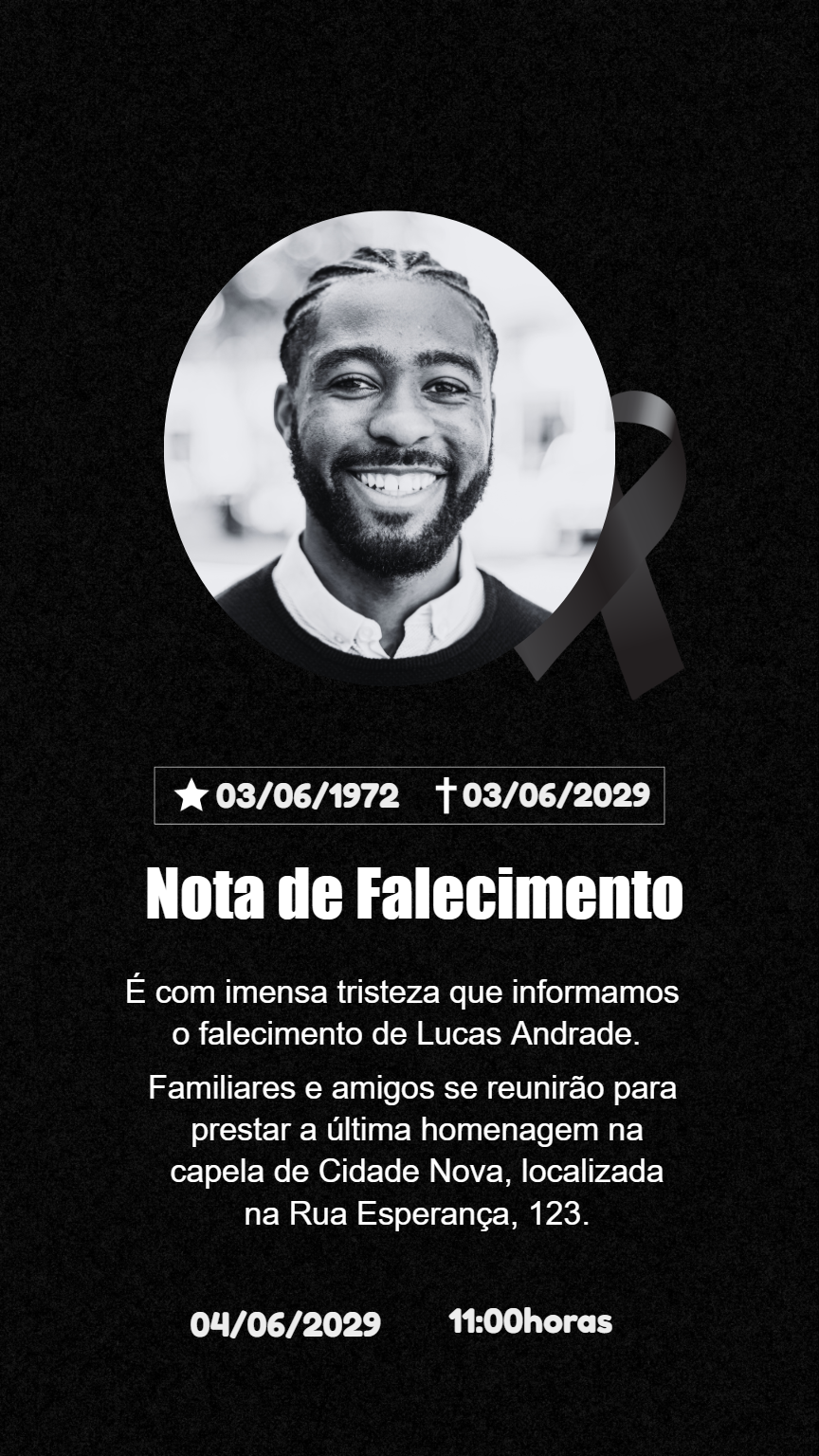 Nota de Falecimento com Foto para Editar e Compartilhar Online Nota de Falecimento com Foto para Editar e Compartilhar Online