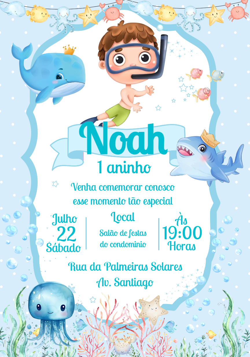 Convite Aniversário Fundo do Mar Aquarela para Editar Online Convite Aniversário Fundo do Mar Aquarela para Editar Online
