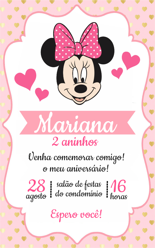 Convite de Aniversário Minnie Mouse Rosa para Editar Online Convite de Aniversário Minnie Mouse Rosa para Editar Online