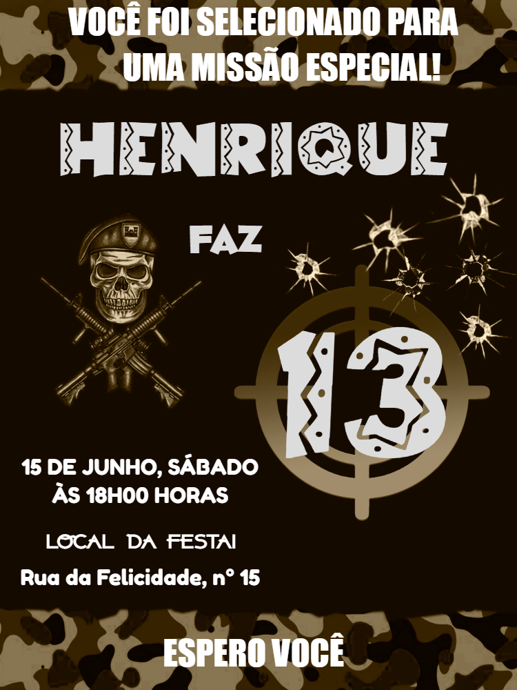 Convite Aniversário Militar BOPE Editável para Imprimir Convite Aniversário Militar BOPE Editável para Imprimir