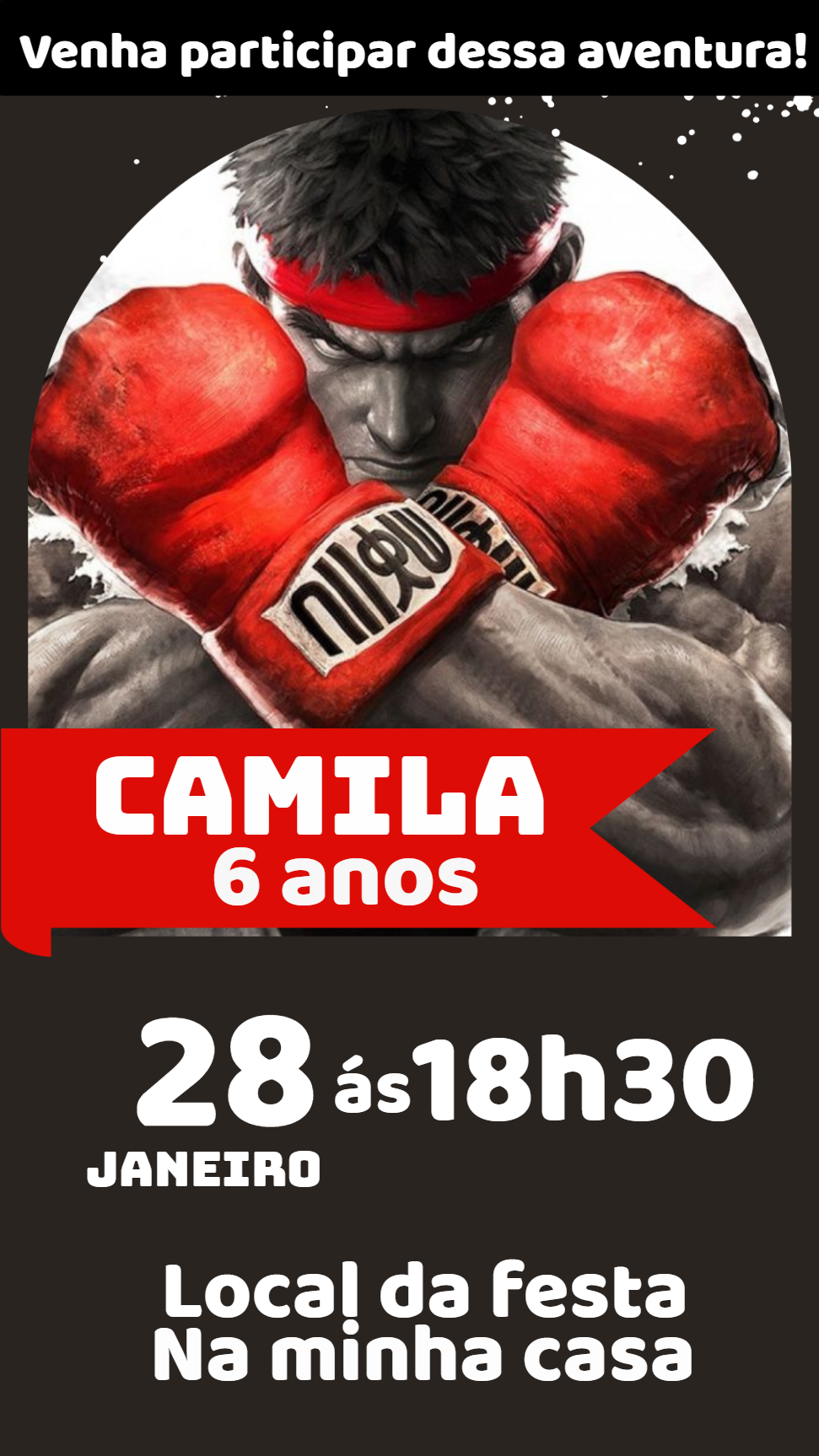 Convite Aniversário Street Fighter com Ryu para Editar Online Convite Aniversário Street Fighter com Ryu para Editar Online