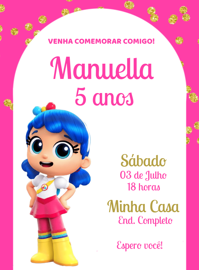 Convite Aniversário Vera e o Reino do Arco-Íris para Editar Convite Aniversário Vera e o Reino do Arco-Íris para Editar