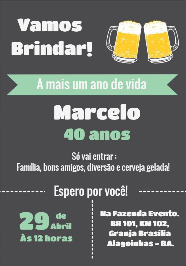 Convite Aniversário Boteco com Chopp para Editar e Imprimir Convite Aniversário Boteco com Chopp para Editar e Imprimir
