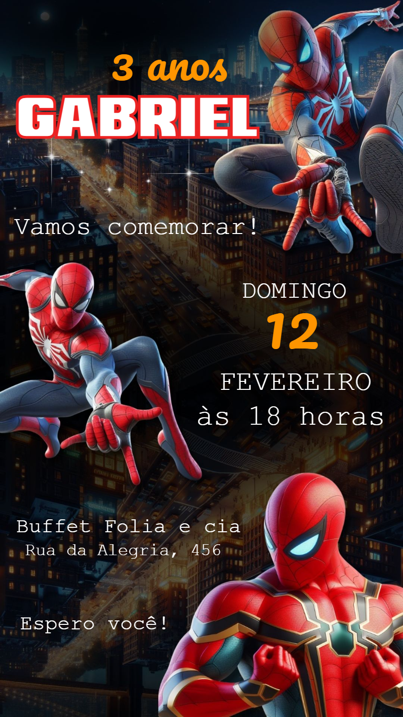 Convite Aniversário Homem Aranha para Editar Online Convite Aniversário Homem Aranha para Editar Online