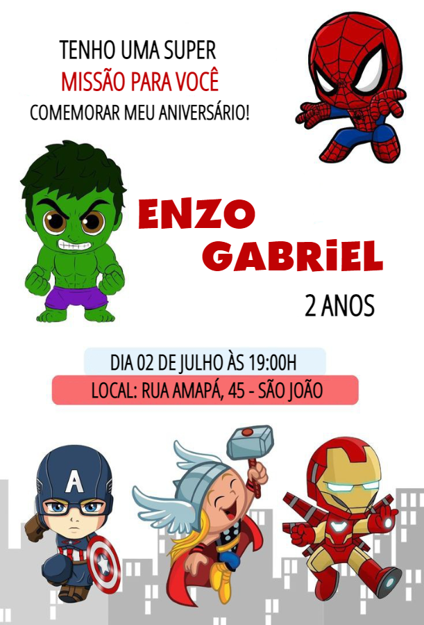 Convite Aniversário Vingadores Cute para Editar Online Convite Aniversário Vingadores Cute para Editar Online