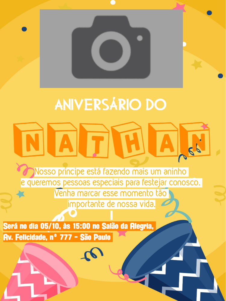 Convite de Aniversário Infantil com Blocos e Foto para Editar Convite de Aniversário Infantil com Blocos e Foto para Editar