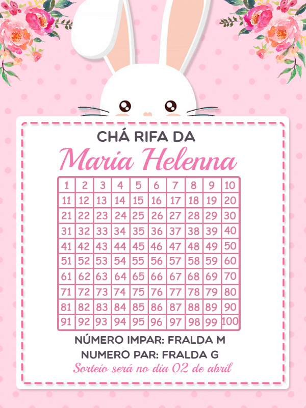 Cartela Chá Rifa de Páscoa Coelhinha para Editar Online Cartela Chá Rifa de Páscoa Coelhinha para Editar Online