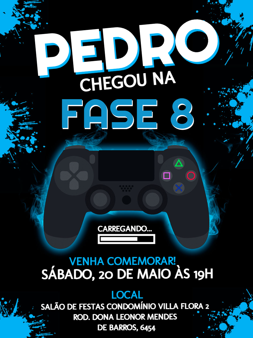 Convite Aniversário Gamer Playstation para Editar Online Convite Aniversário Gamer Playstation para Editar Online