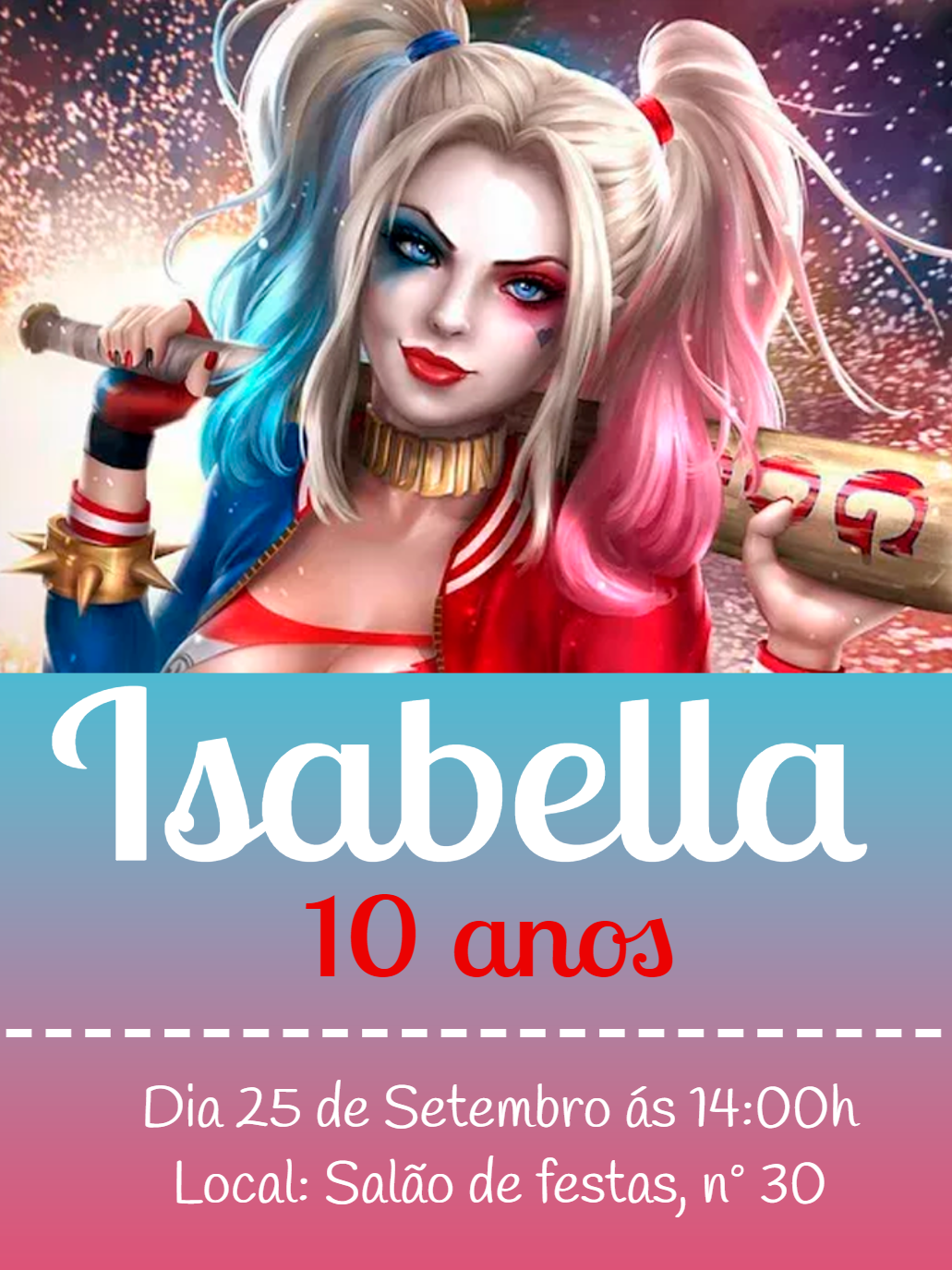 Convite de Aniversário Arlequina para Editar Online Grátis Convite de Aniversário Arlequina para Editar Online Grátis