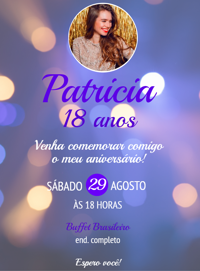 Convite de Aniversário com Foto Bokeh Editável Online Convite de Aniversário com Foto Bokeh Editável Online
