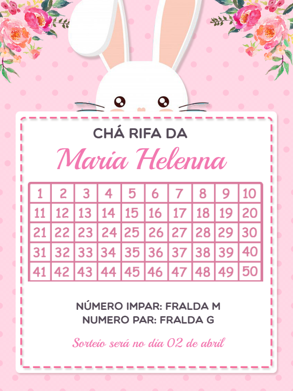 Convite Chá Rifa Páscoa com Coelhinha para Editar Online Convite Chá Rifa Páscoa com Coelhinha para Editar Online