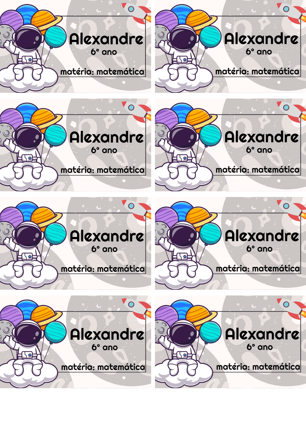Etiqueta Escolar Astronauta no Espaço para Editar Online Etiqueta Escolar Astronauta no Espaço para Editar Online