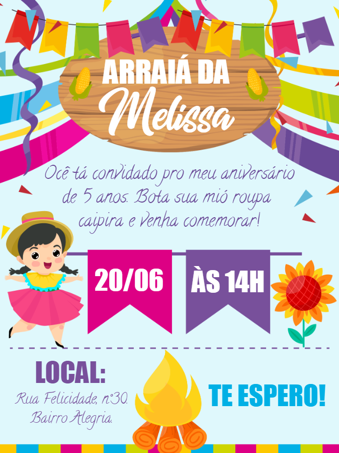 Convite Aniversário Festa Junina Menina Editável Online Convite Aniversário Festa Junina Menina Editável Online