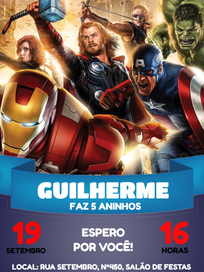 Convite de Aniversário Vingadores para Editar Online Convite de Aniversário Vingadores para Editar Online