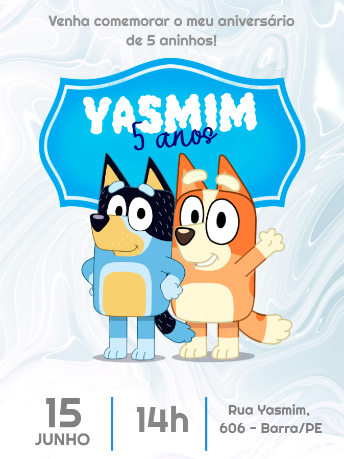 Convite de Aniversário Bluey e Bingo para Editar Online Convite de Aniversário Bluey e Bingo para Editar Online