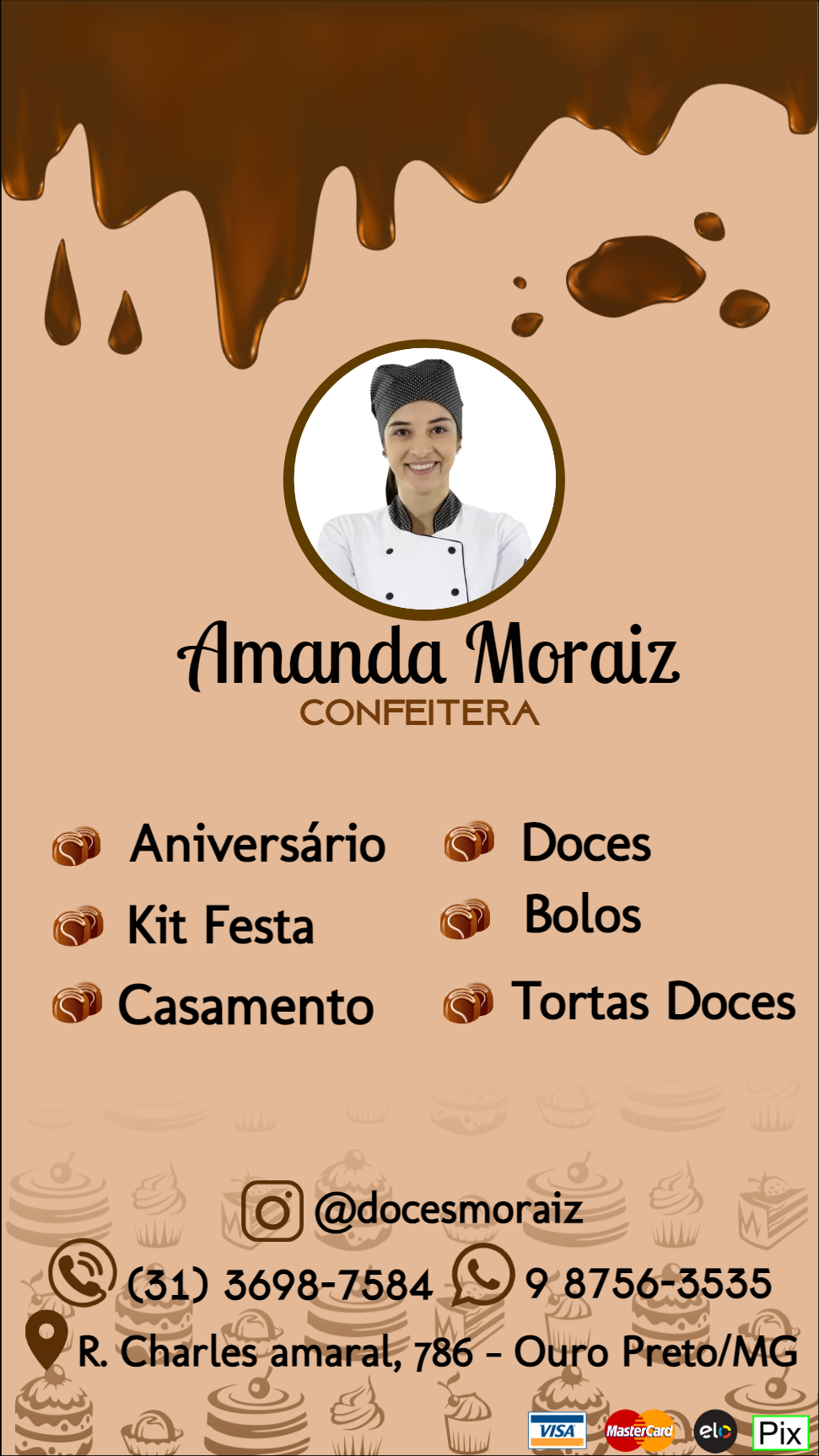 Cartão de Visita Confeitaria com Foto para Editar Online Cartão de Visita Confeitaria com Foto para Editar Online