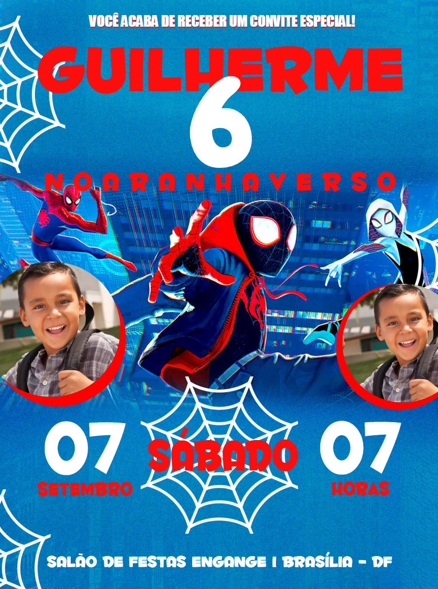 Convite Aniversário Aranhaverso com Foto para Editar Online Convite Aniversário Aranhaverso com Foto para Editar Online