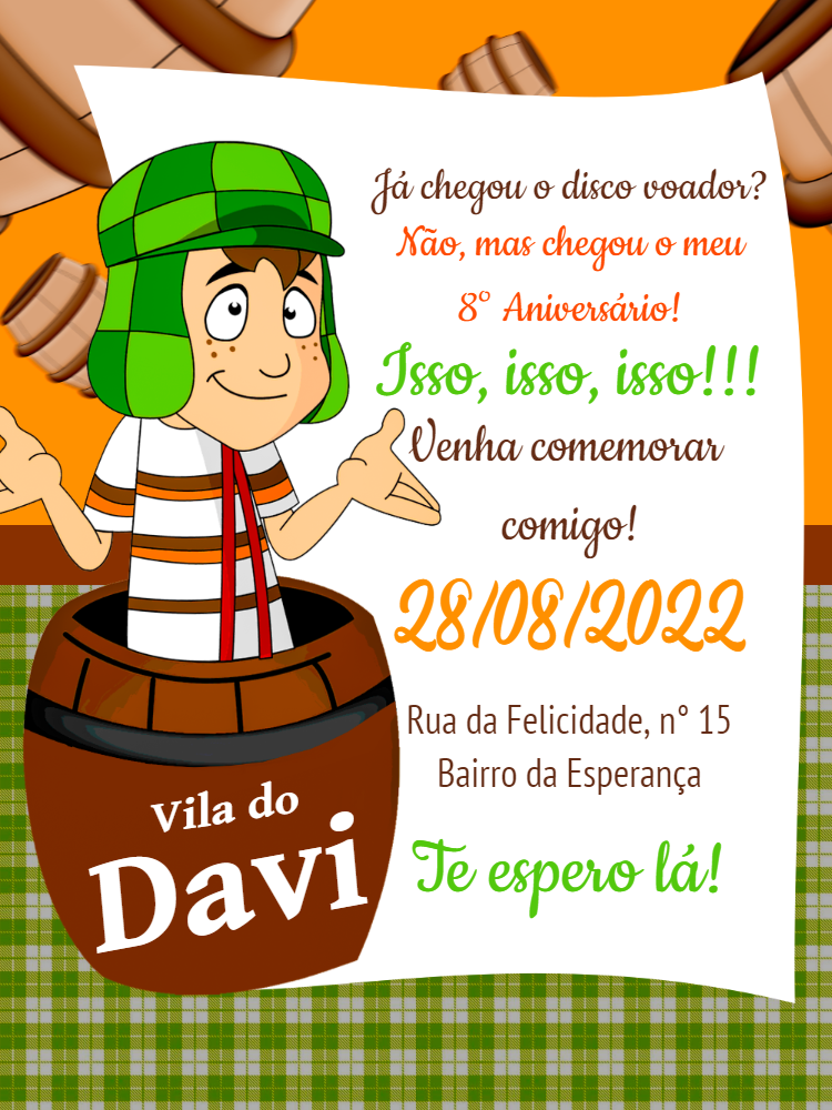 Convite de Aniversário do Chaves para Editar Online Convite de Aniversário do Chaves para Editar Online