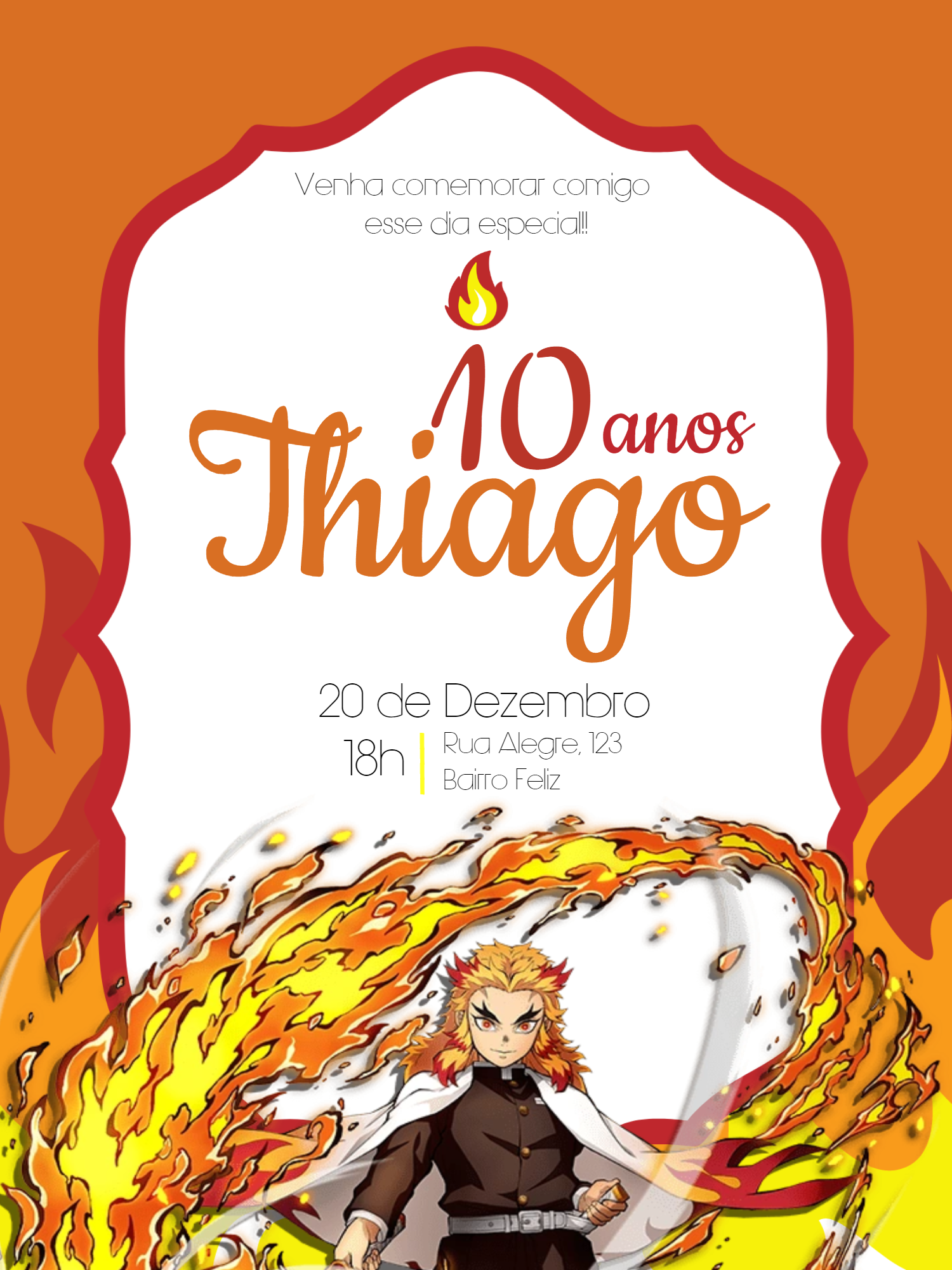 Convite Aniversário Demon Slayer com Personagem para Editar Online Convite Aniversário Demon Slayer com Personagem para Editar Online