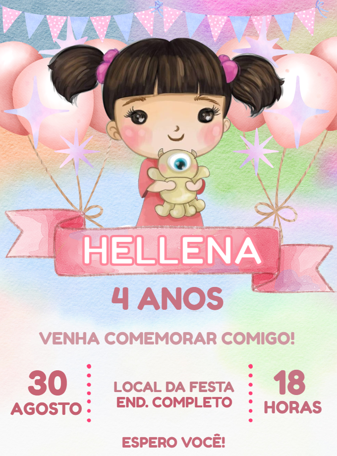 Convite Aniversário Boo Monstros SA Aquarela para Editar Online Convite Aniversário Boo Monstros SA Aquarela para Editar Online